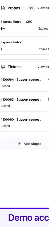The right sidebar with the Consultations and Proposals blocks and the Add widget control.
