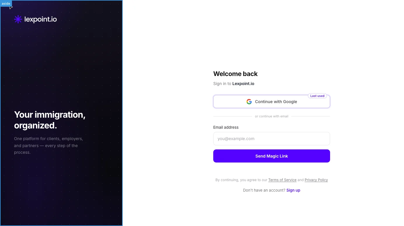 The sign-in screen, with the Google button above the email field.