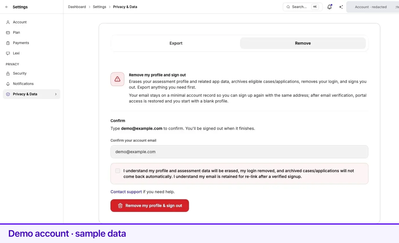 The confirmation step, with the email field and the acknowledgement that must be ticked.